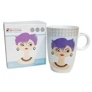 Maxwell Williams GIGI First Quality Porcelain Mug Girl Purple Hair Blue Silver